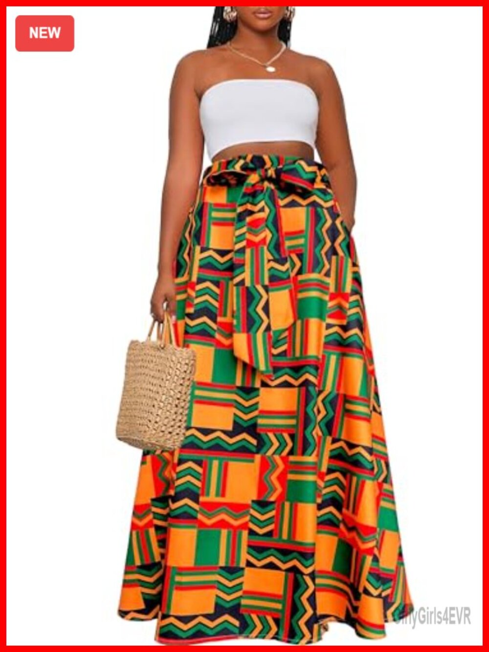 Women's African Print High Waist Tie A-Line Long Maxi Skirt Pockets